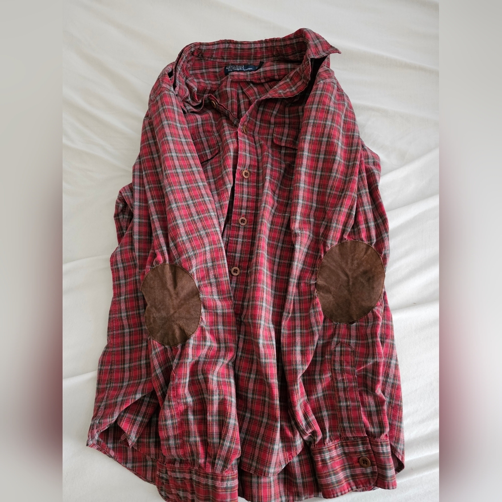Vintage polo ralph lauren leather and wood button up